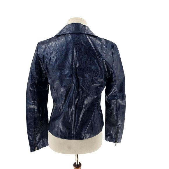J. Society Womens Navy Faux Leather Moto Jacket Size S - Picture 2 of 16